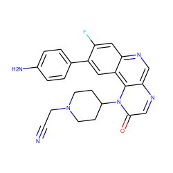 N#CCN1CCC(n2c(=O)cnc3cnc4cc(F)c(-c5ccc(N)cc5)cc4c32)CC1 ZINC001772652691