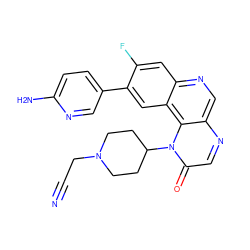 N#CCN1CCC(n2c(=O)cnc3cnc4cc(F)c(-c5ccc(N)nc5)cc4c32)CC1 ZINC001772627419