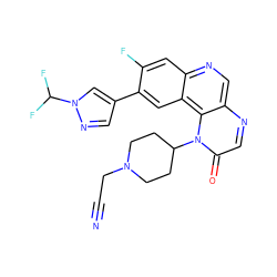 N#CCN1CCC(n2c(=O)cnc3cnc4cc(F)c(-c5cnn(C(F)F)c5)cc4c32)CC1 ZINC001772617482