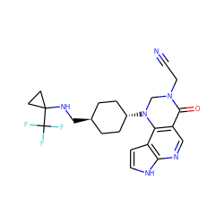 N#CCN1CN([C@H]2CC[C@H](CNC3(C(F)(F)F)CC3)CC2)c2c(cnc3[nH]ccc23)C1=O ZINC001772573444