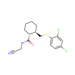 N#CCNC(=O)[C@@H]1CCCC[C@H]1CSc1ccc(Cl)cc1Cl ZINC000013680819