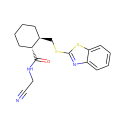 N#CCNC(=O)[C@@H]1CCCC[C@H]1CSc1nc2ccccc2s1 ZINC000013680831