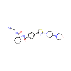 N#CCNC(=O)C1(NC(=O)c2ccc(-c3csc(N4CCC(N5CCOCC5)CC4)n3)cc2)CCCCC1 ZINC000028530804