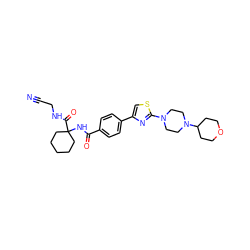 N#CCNC(=O)C1(NC(=O)c2ccc(-c3csc(N4CCN(C5CCOCC5)CC4)n3)cc2)CCCCC1 ZINC000028530888