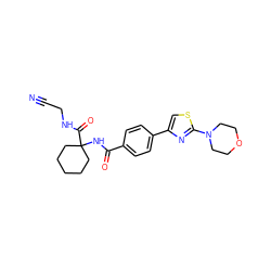 N#CCNC(=O)C1(NC(=O)c2ccc(-c3csc(N4CCOCC4)n3)cc2)CCCCC1 ZINC000013676382