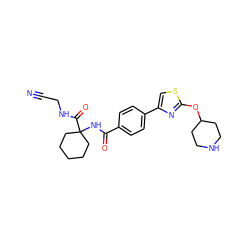 N#CCNC(=O)C1(NC(=O)c2ccc(-c3csc(OC4CCNCC4)n3)cc2)CCCCC1 ZINC000013676379