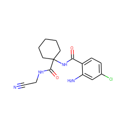 N#CCNC(=O)C1(NC(=O)c2ccc(Cl)cc2N)CCCCC1 ZINC000474609972