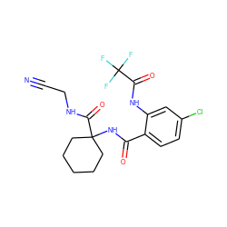 N#CCNC(=O)C1(NC(=O)c2ccc(Cl)cc2NC(=O)C(F)(F)F)CCCCC1 ZINC000474609817