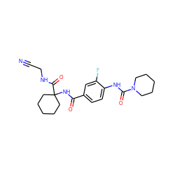 N#CCNC(=O)C1(NC(=O)c2ccc(NC(=O)N3CCCCC3)c(F)c2)CCCCC1 ZINC000474607971