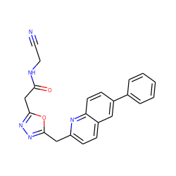 N#CCNC(=O)Cc1nnc(Cc2ccc3cc(-c4ccccc4)ccc3n2)o1 ZINC000147600920