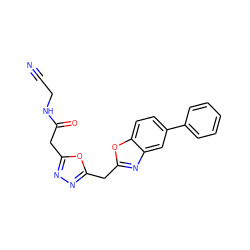 N#CCNC(=O)Cc1nnc(Cc2nc3cc(-c4ccccc4)ccc3o2)o1 ZINC000147600468