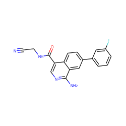 N#CCNC(=O)c1cnc(N)c2cc(-c3cccc(F)c3)ccc12 ZINC000144775626