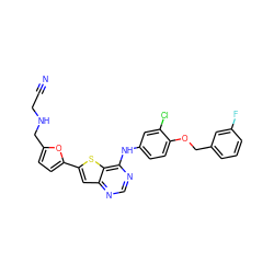 N#CCNCc1ccc(-c2cc3ncnc(Nc4ccc(OCc5cccc(F)c5)c(Cl)c4)c3s2)o1 ZINC000044418070