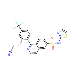 N#CCOc1cc(C(F)(F)F)ccc1-c1nccc2cc(S(=O)(=O)Nc3nccs3)ccc12 ZINC000225086388