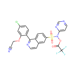 N#CCOc1cc(Cl)ccc1-c1nccc2cc(S(=O)(=O)N(OC(=O)C(F)(F)F)c3ccncn3)ccc12 ZINC000225106107