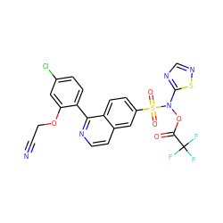 N#CCOc1cc(Cl)ccc1-c1nccc2cc(S(=O)(=O)N(OC(=O)C(F)(F)F)c3ncns3)ccc12 ZINC000225122531