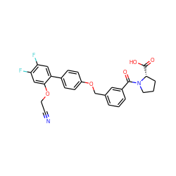 N#CCOc1cc(F)c(F)cc1-c1ccc(OCc2cccc(C(=O)N3CCC[C@H]3C(=O)O)c2)cc1 ZINC000224630847