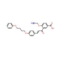 N#CCOc1ccc(C(=O)O)cc1C(=O)/C=C/c1ccc(OCCCCOc2ccccc2)cc1 ZINC000058538240