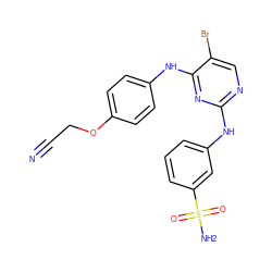 N#CCOc1ccc(Nc2nc(Nc3cccc(S(N)(=O)=O)c3)ncc2Br)cc1 ZINC000034605225