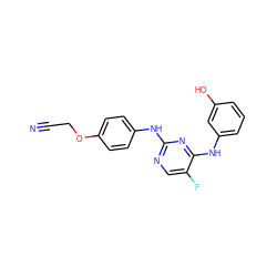 N#CCOc1ccc(Nc2ncc(F)c(Nc3cccc(O)c3)n2)cc1 ZINC000299858947