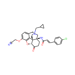 N#CCOc1ccc2c3c1O[C@H]1C(=O)CC[C@@]4(NC(=O)/C=C/c5ccc(Cl)cc5)[C@@H](C2)N(CC2CC2)CC[C@]314 ZINC000027103471