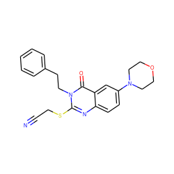 N#CCSc1nc2ccc(N3CCOCC3)cc2c(=O)n1CCc1ccccc1 ZINC000002976285