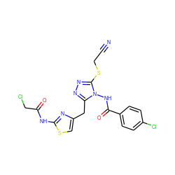 N#CCSc1nnc(Cc2csc(NC(=O)CCl)n2)n1NC(=O)c1ccc(Cl)cc1 ZINC000028815460