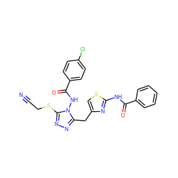 N#CCSc1nnc(Cc2csc(NC(=O)c3ccccc3)n2)n1NC(=O)c1ccc(Cl)cc1 ZINC000028815488