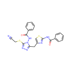 N#CCSc1nnc(Cc2csc(NC(=O)c3ccccc3)n2)n1NC(=O)c1ccccc1 ZINC000028712138