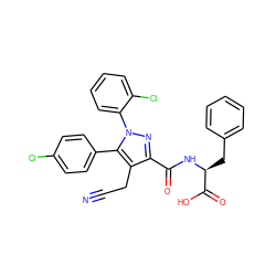 N#CCc1c(C(=O)N[C@@H](Cc2ccccc2)C(=O)O)nn(-c2ccccc2Cl)c1-c1ccc(Cl)cc1 ZINC000045337440