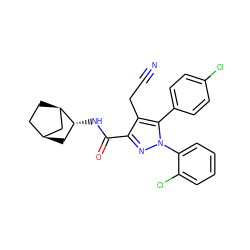 N#CCc1c(C(=O)N[C@@H]2C[C@H]3CC[C@@H]2C3)nn(-c2ccccc2Cl)c1-c1ccc(Cl)cc1 ZINC000045337924