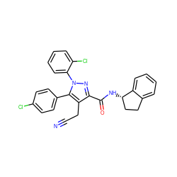 N#CCc1c(C(=O)N[C@H]2CCc3ccccc32)nn(-c2ccccc2Cl)c1-c1ccc(Cl)cc1 ZINC000045337076