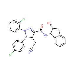 N#CCc1c(C(=O)N[C@H]2c3ccccc3C[C@H]2O)nn(-c2ccccc2Cl)c1-c1ccc(Cl)cc1 ZINC000045352670