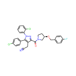 N#CCc1c(C(=O)N2CC[C@@H](OCc3ccc(F)cc3)C2)nn(-c2ccccc2Cl)c1-c1ccc(Cl)cc1 ZINC000049766823