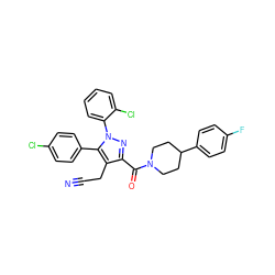 N#CCc1c(C(=O)N2CCC(c3ccc(F)cc3)CC2)nn(-c2ccccc2Cl)c1-c1ccc(Cl)cc1 ZINC000049746092