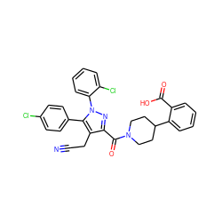 N#CCc1c(C(=O)N2CCC(c3ccccc3C(=O)O)CC2)nn(-c2ccccc2Cl)c1-c1ccc(Cl)cc1 ZINC000049761921