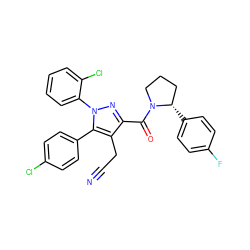 N#CCc1c(C(=O)N2CCC[C@@H]2c2ccc(F)cc2)nn(-c2ccccc2Cl)c1-c1ccc(Cl)cc1 ZINC000045339486