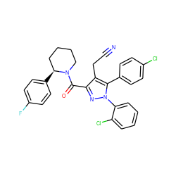 N#CCc1c(C(=O)N2CCCC[C@@H]2c2ccc(F)cc2)nn(-c2ccccc2Cl)c1-c1ccc(Cl)cc1 ZINC000049746553