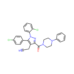 N#CCc1c(C(=O)N2CCN(c3ccccc3)CC2)nn(-c2ccccc2Cl)c1-c1ccc(Cl)cc1 ZINC000045391569