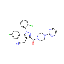 N#CCc1c(C(=O)N2CCN(c3ncccn3)CC2)nn(-c2ccccc2Cl)c1-c1ccc(Cl)cc1 ZINC000045337648