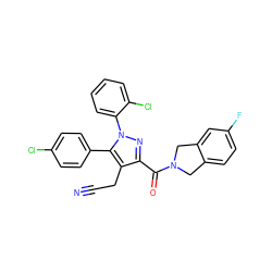 N#CCc1c(C(=O)N2Cc3ccc(F)cc3C2)nn(-c2ccccc2Cl)c1-c1ccc(Cl)cc1 ZINC000045353904