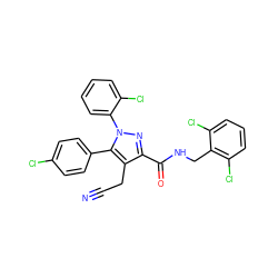 N#CCc1c(C(=O)NCc2c(Cl)cccc2Cl)nn(-c2ccccc2Cl)c1-c1ccc(Cl)cc1 ZINC000049746067