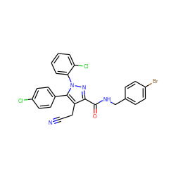 N#CCc1c(C(=O)NCc2ccc(Br)cc2)nn(-c2ccccc2Cl)c1-c1ccc(Cl)cc1 ZINC000049745581