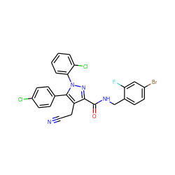 N#CCc1c(C(=O)NCc2ccc(Br)cc2F)nn(-c2ccccc2Cl)c1-c1ccc(Cl)cc1 ZINC000049771352