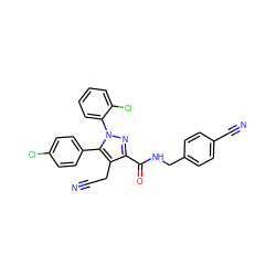 N#CCc1c(C(=O)NCc2ccc(C#N)cc2)nn(-c2ccccc2Cl)c1-c1ccc(Cl)cc1 ZINC000045370287