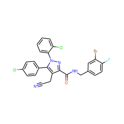 N#CCc1c(C(=O)NCc2ccc(F)c(Br)c2)nn(-c2ccccc2Cl)c1-c1ccc(Cl)cc1 ZINC000049746303