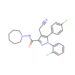 N#CCc1c(C(=O)NN2CCCCCC2)nn(-c2ccccc2Cl)c1-c1ccc(Cl)cc1 ZINC000045392243