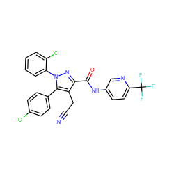 N#CCc1c(C(=O)Nc2ccc(C(F)(F)F)nc2)nn(-c2ccccc2Cl)c1-c1ccc(Cl)cc1 ZINC000049756251