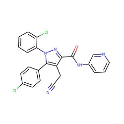 N#CCc1c(C(=O)Nc2cccnc2)nn(-c2ccccc2Cl)c1-c1ccc(Cl)cc1 ZINC000045388025