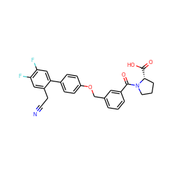 N#CCc1cc(F)c(F)cc1-c1ccc(OCc2cccc(C(=O)N3CCC[C@H]3C(=O)O)c2)cc1 ZINC000224623586